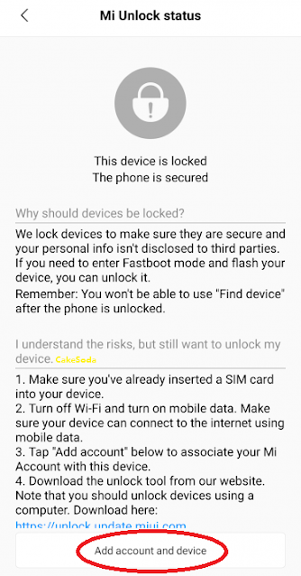 Cara Mengatasi Gagal Menambahkan Mi Account untuk Unlock Bootloader HP Xiaomi CakeSoda