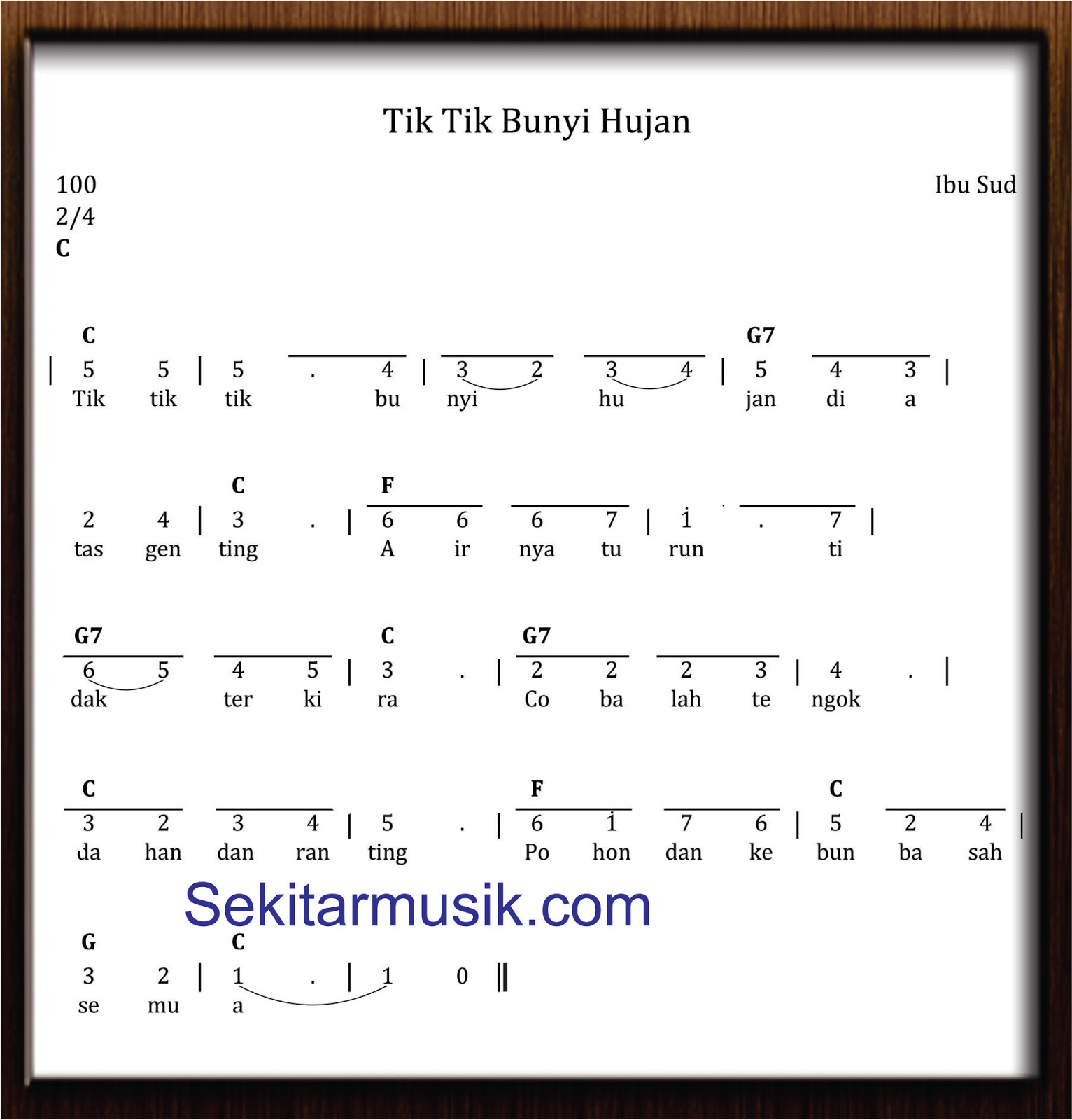 Not Angka Tik Tik Bunyi Hujan SEKITAR MUSIK