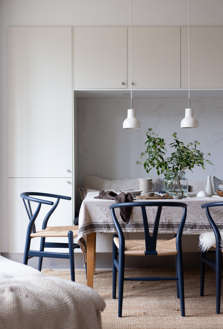 Our Dining Area With New 'Soft Blue' Wishbone Chairs!