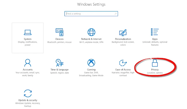 Menu Privacy Windows 10