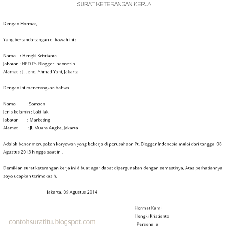 Contoh Surat Keterangan Aktif Kerja Yang Benar