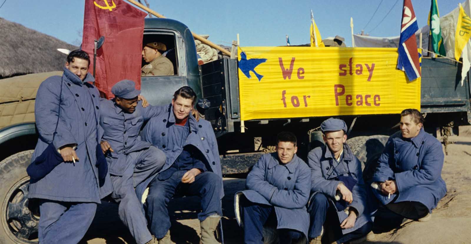 Twenty-one American soldiers refused to return to America at the end of the Korean War. The sign on the truck reads: 