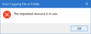Error al copiar archivo o carpeta, el recurso solicitado está en uso