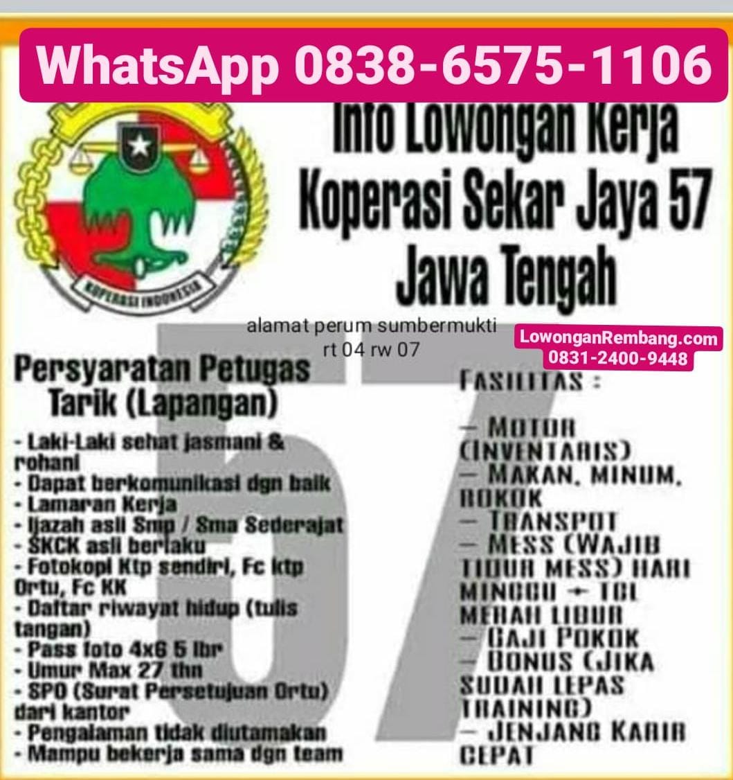 Lowongan Kerja Petugas Tarik Lapangan Koperasi Sekar Jaya 57 Sumberjo