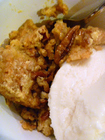Pumpkin Cobbler: Hot, steamy, pumpkin custard topped with a crumbly cake like topping....H E A V E N.  - Slice of Southern