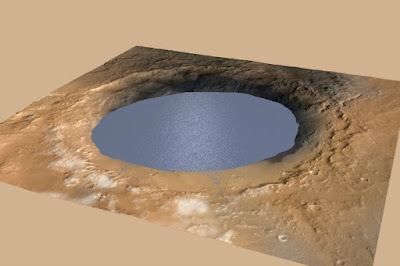 Il lago del cratere Gale come doveva apparire milioni di anni fa