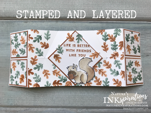 Decorated panels for the Double Diamond Fold Card featuring Nuts About Squirrels | Nature's INKspirations by Angie McKenzie