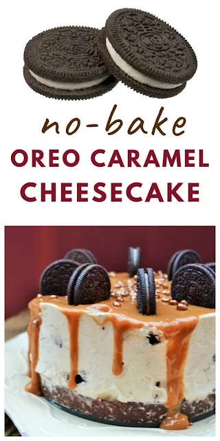 Oreo and Caramel Cheesecake - A sinful no-bake vanilla cheesecake with Oreos, caramel and golden honeycomb nugget sprinkles. A luxury dessert your family will love. #nobakecheesecake #oreocheesecake #easycheesecakerecipes #cheesecake #deepcheesecake #caramelcheesecake #fridgecake #dessert #luxurydessert