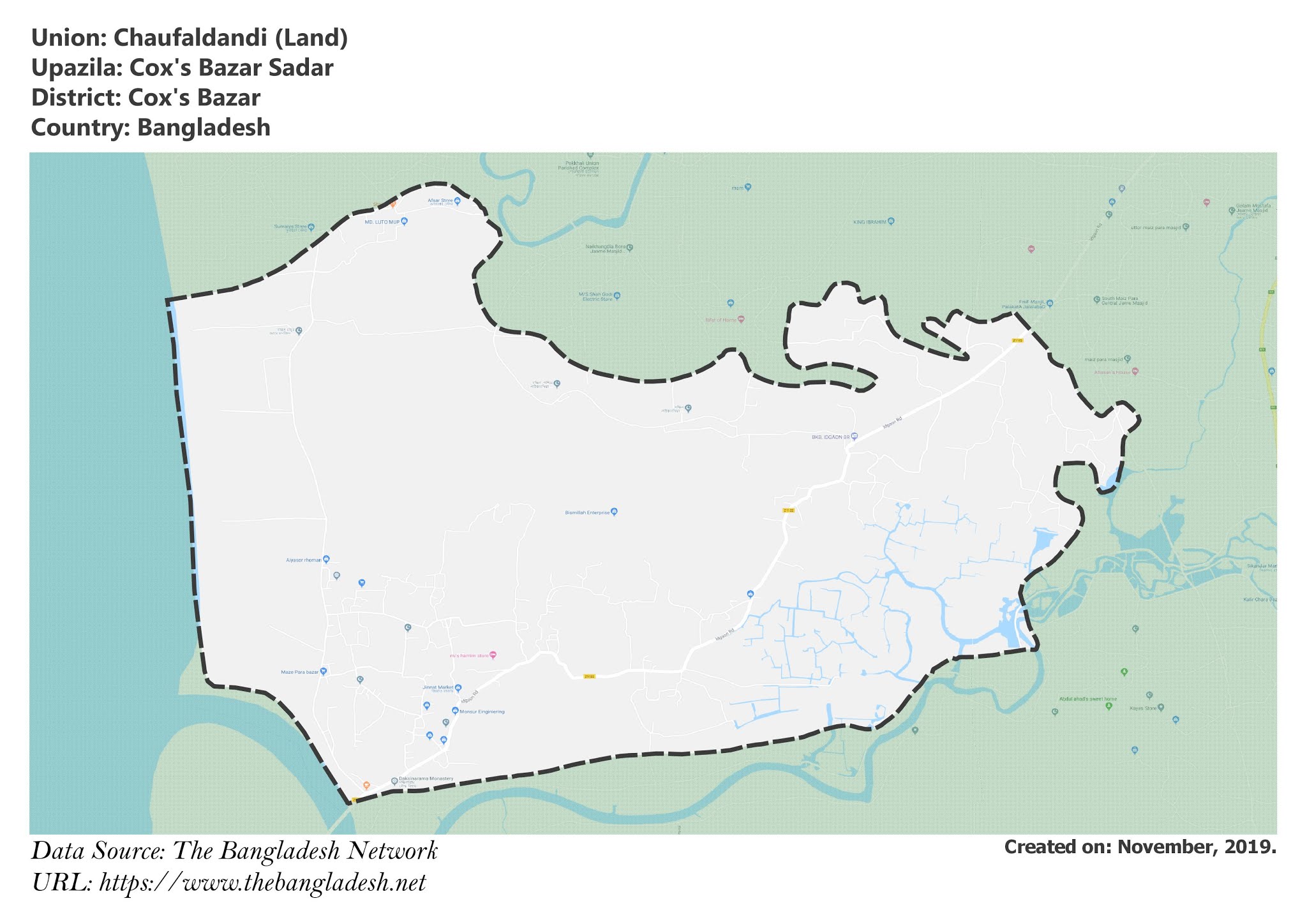 Map of Chaufaldandi of Cox's Bazar, Bangladesh.