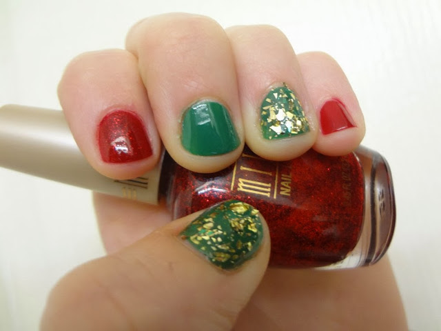 aka Bailey, Christmas nails, Milani Ruby Jewels, green, gold, nail polish