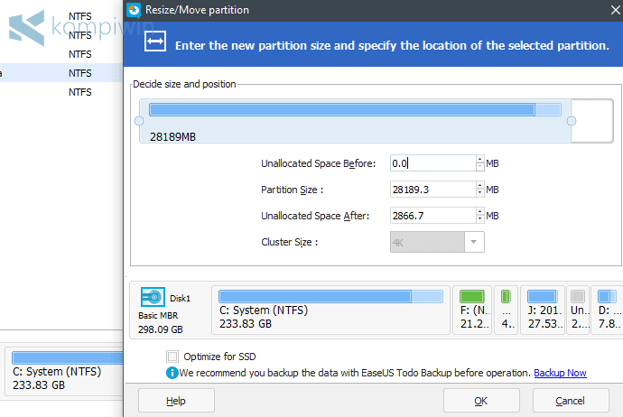 bikin partisi baru dengan easeus partition master