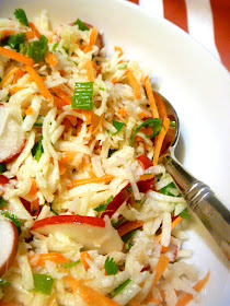 Jicama Radish Slaw is a wonderful side dish that it easy to take along to a party, or quick enough to throw together for a backyard cookout - Slice of Southern