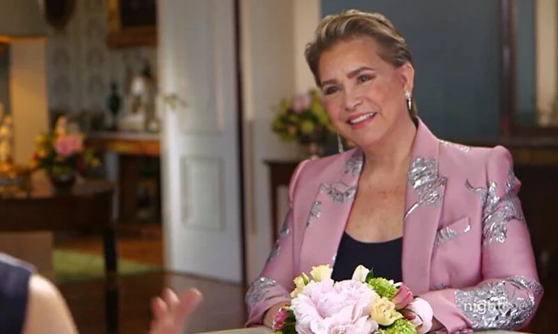 Grand Duchess Maria Teresa wore a floral brocade blazer from Alexander McQueen for this interview