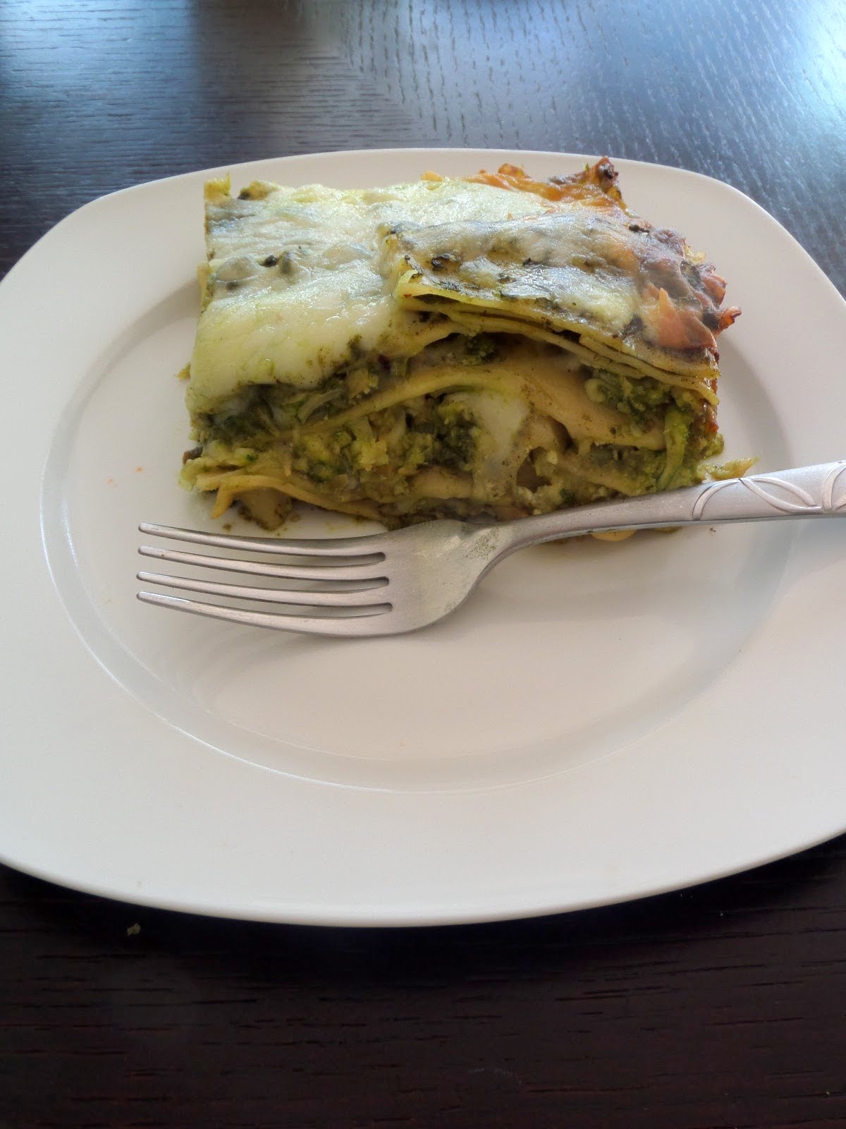Green Lasagna:  A meatless lasagna layered with green vegetables, cheese, chickpeas, and pesto.