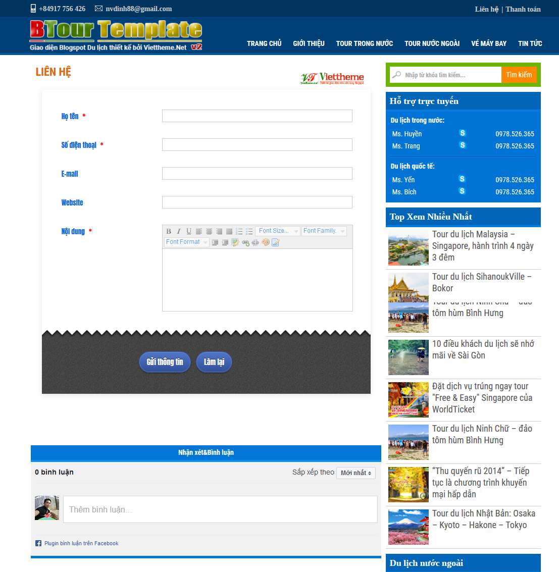 BTour v2 Template - Một template bán tour du lịch dành cho Blogspot 