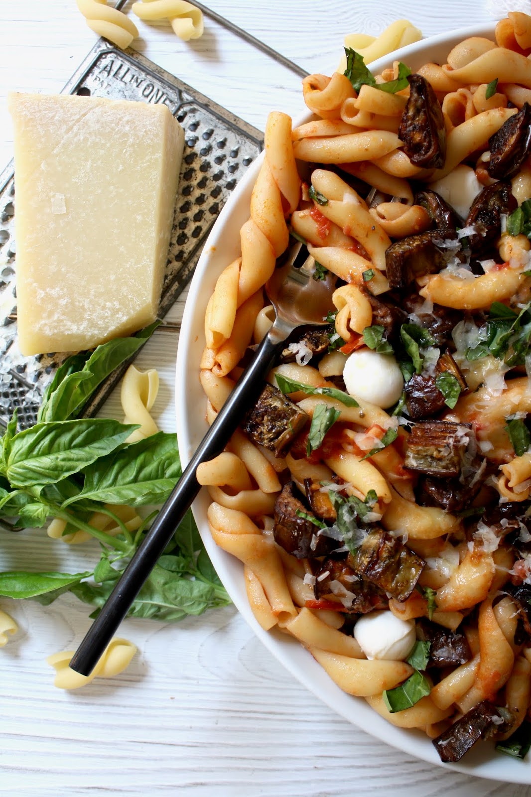 salted sugared spiced™ Pasta in Roasted Eggplant Tomato Sauce w/ Basil