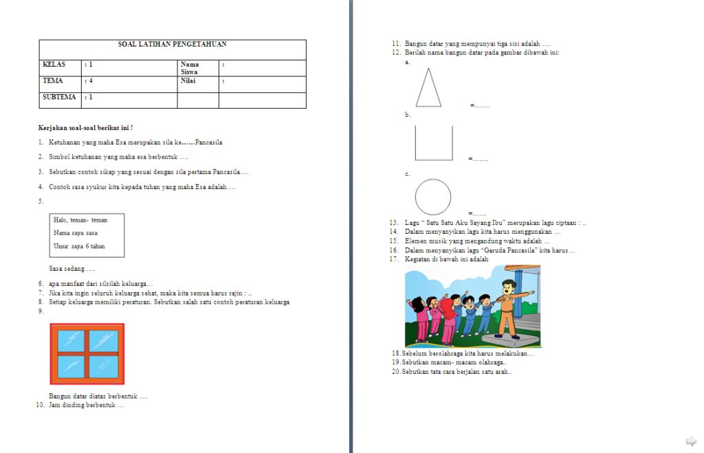 Soal Penilaian Harian Ph Kelas 1 Sd Mi Tema 4 Antapedia Com