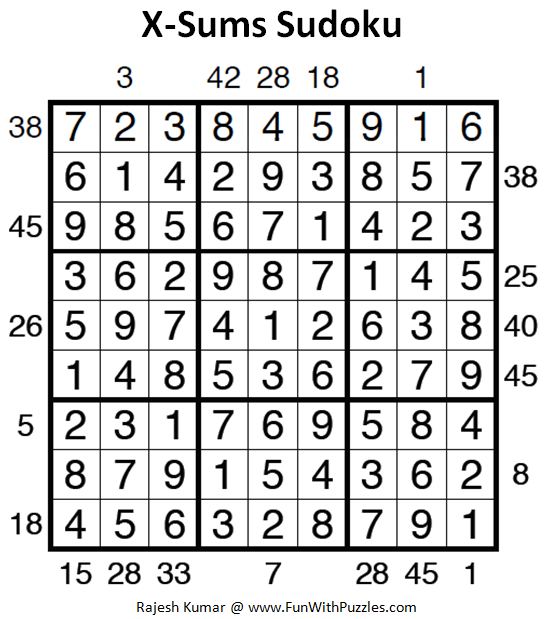 X-Sums Sudoku (Daily Sudoku