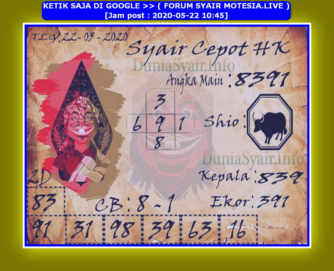 Prediksi Syair hk 22 Mei 2020 KODE SYAIR SGP SYAIR HK