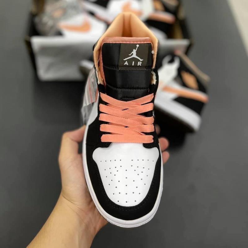 Giày thể thao sneaker nữ Jordan 1 cao cổ trắng đen hồng đất hàng cao cấp full box bill