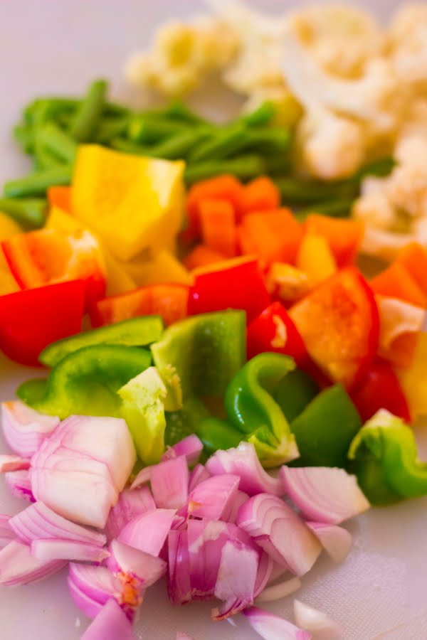 Vegan curry made with mixed vegetables and coconut milk