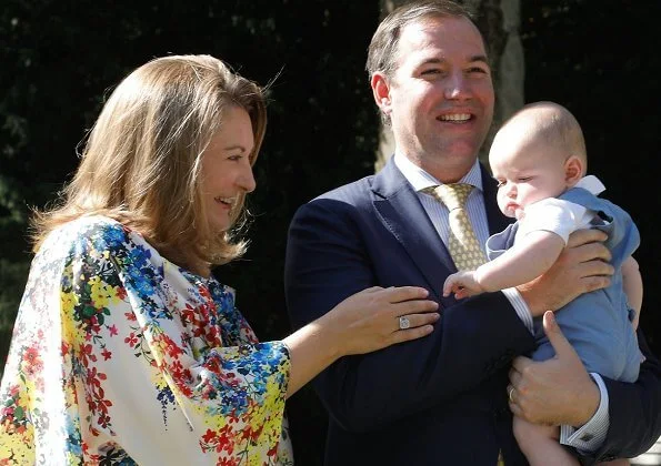 Princess Stephanie wore a new multicoloured floral shift dress from Paule Ka. Hereditary Grand Duchess Stephanie, Hereditary Grand Duke Guillaume