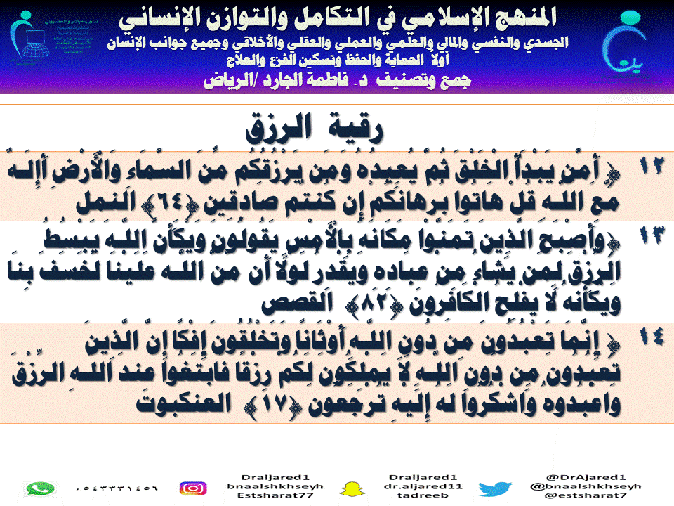 الرقية الشرعية جمع د . فاطمة الجارد / ألرياض المنهج الإسلامي في