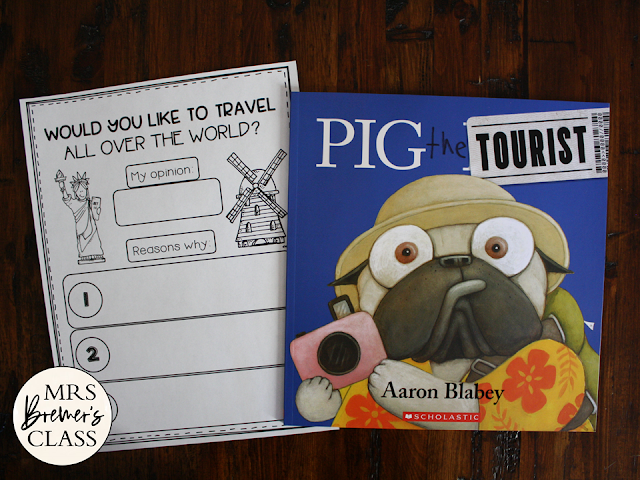 Pig the Tourist book study activities unit with Common Core aligned literacy companion activities for Kindergarten and First Grade