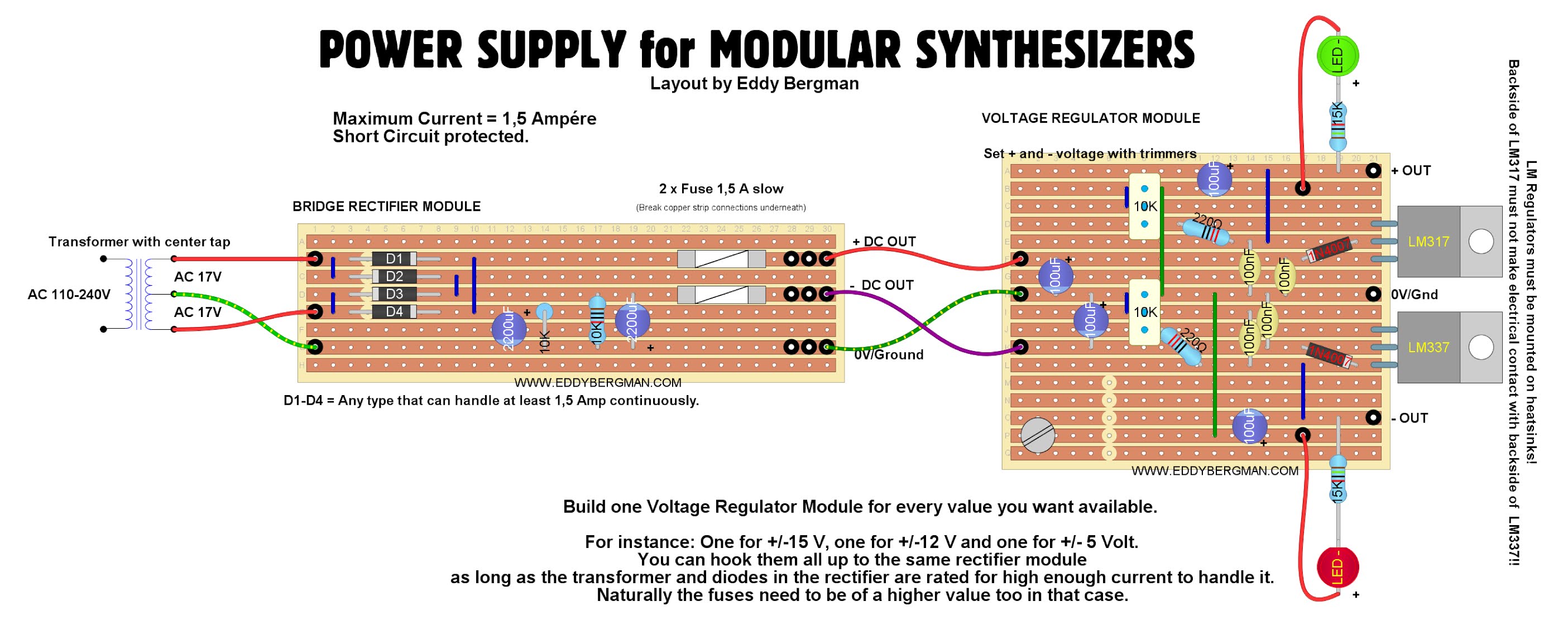 Eddy Bergman.com: Synthesizer Build part-1: SYMMETRICAL POWER SUPPLY (1