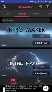 memilih template intro youtube intro maker