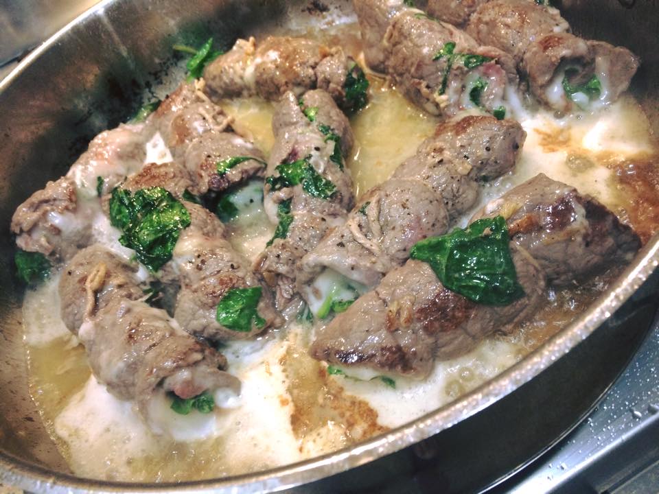 Beef rolls stuffed with spinach and Provolone cheese (Involtini/Braciole)