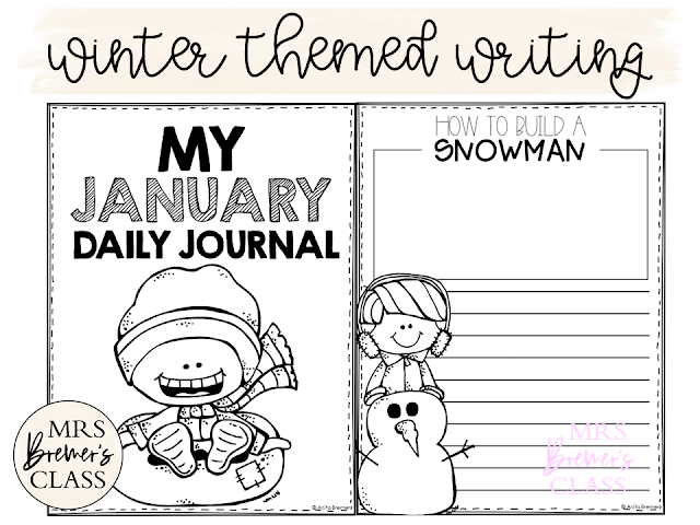 January writing prompt templates for daily journal writing or a writing center in Kindergarten First Grade Second Grade