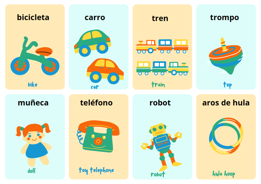 Toys Flashcards in Spanish Spanish to Go