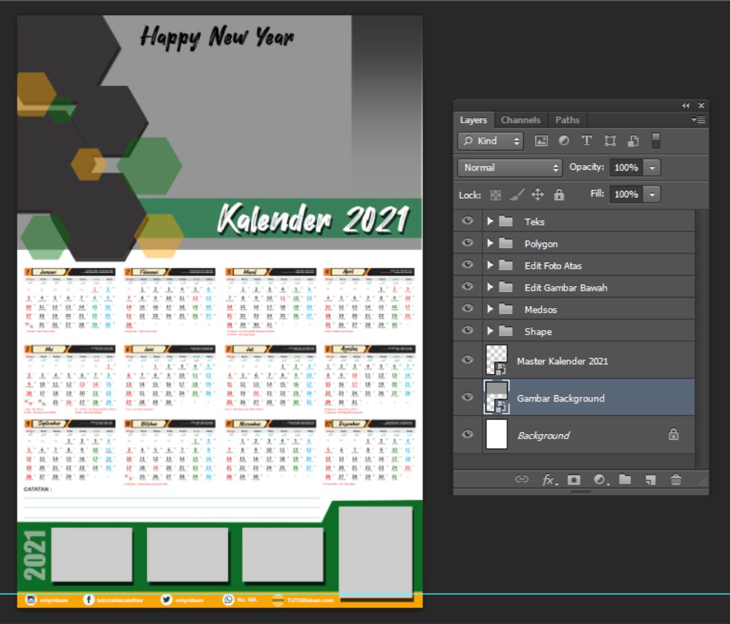  Desain Kalender Dinding 2021  Format 12 Bulan Photoshop 