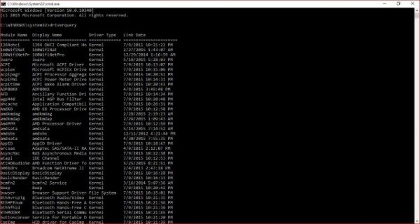 driverqueryを使用するドライバーのリスト