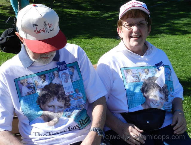 showing their Terry Fox t-shirts and hats