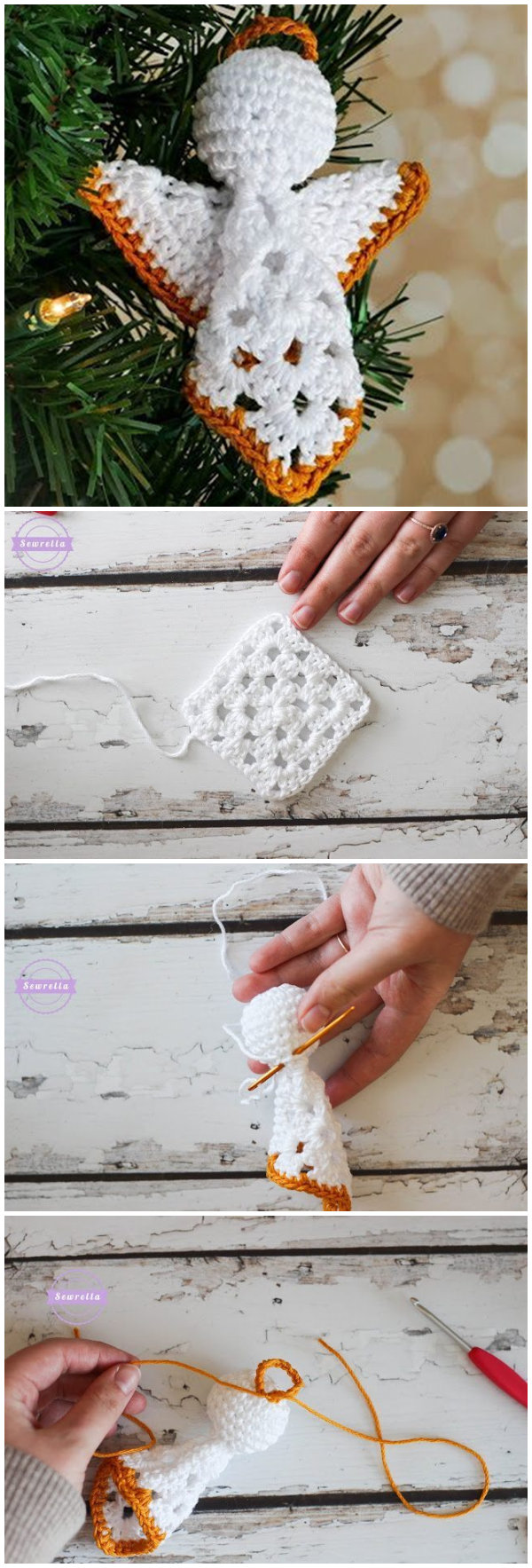 Crochet Granny Square Angel Christmas Ornament