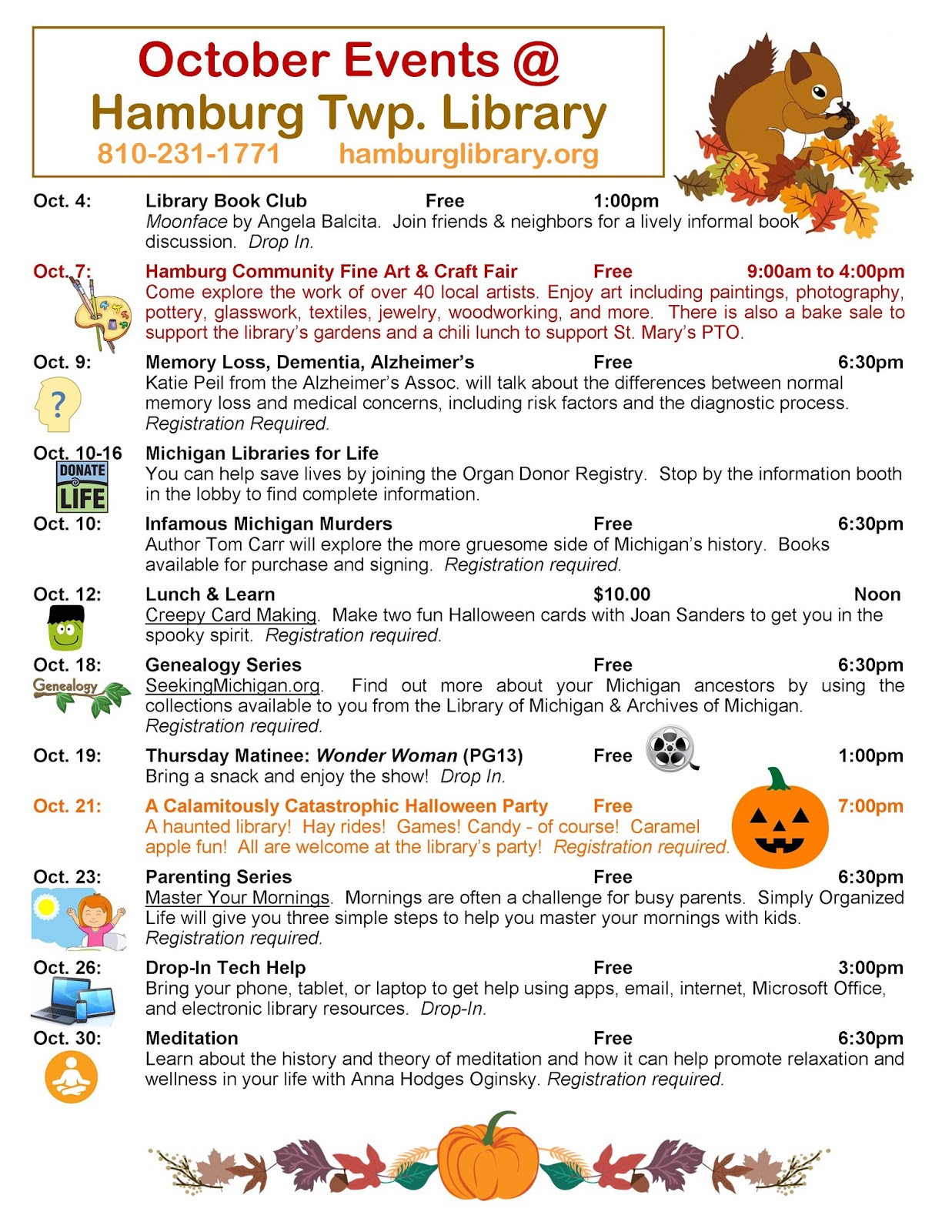 Hamburg Township Library October Events!