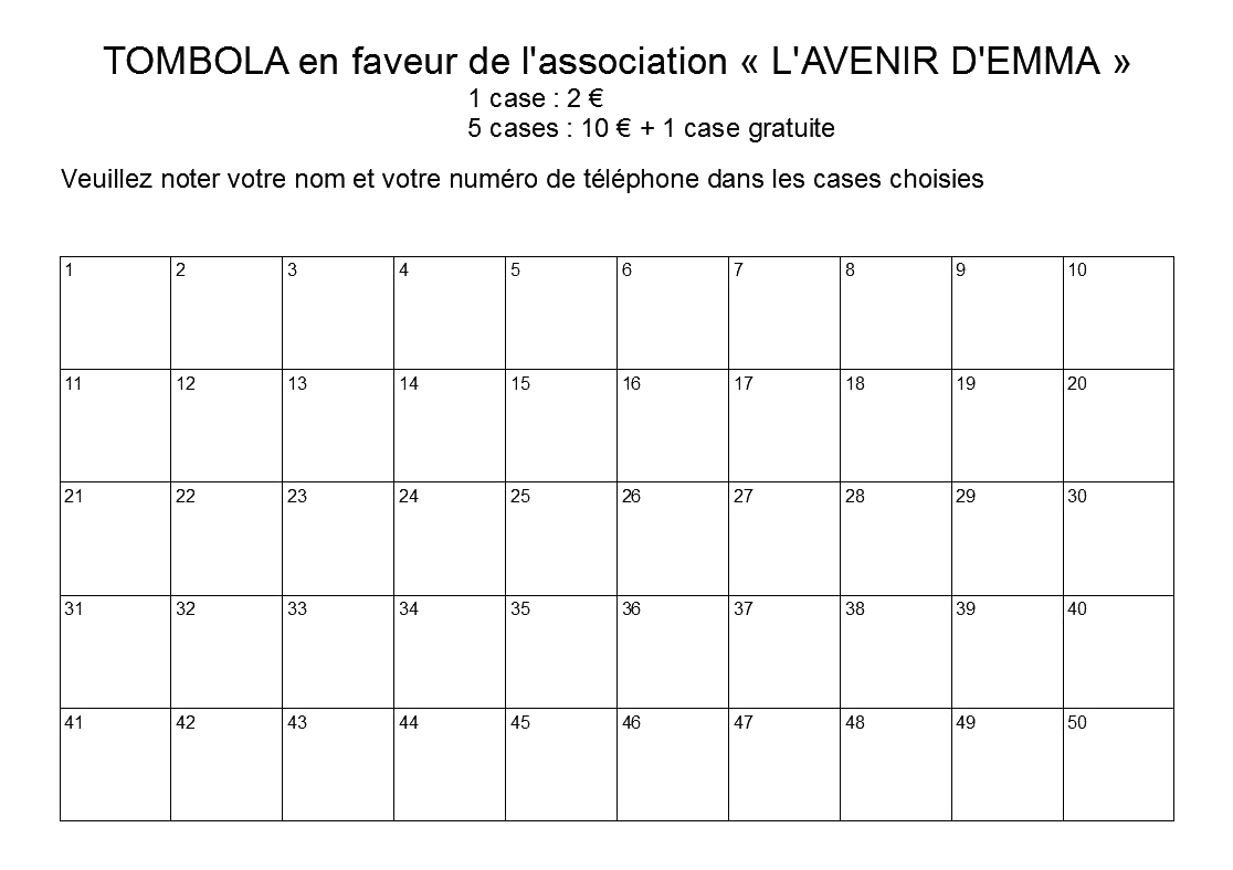 L'avenir d'Emma: tombola 5 juin