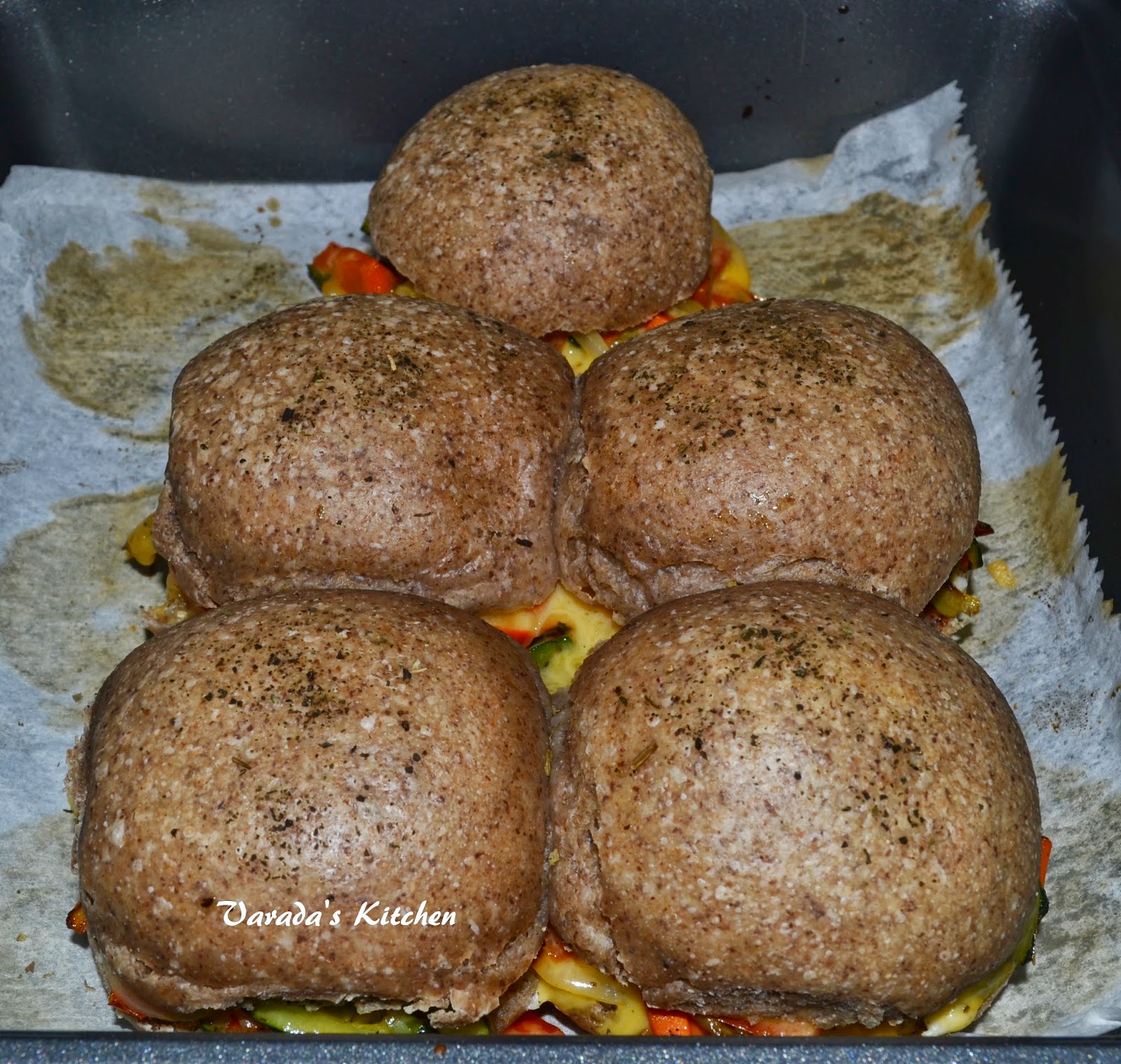 Varada's Kitchen and Garden Roasted Vegetable Sliders / Baked Sandwiches