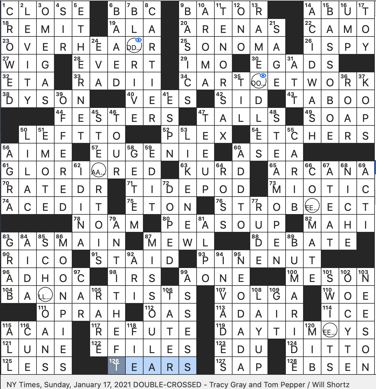 Rex Parker Does the NYT Crossword Puzzle Bagless vacuum maker / SUN 1-17-21 / Former basketball star Gilbert / Legendary firefighter Red / Deep-toned cousin of English horn / Jazz instrument pitched image