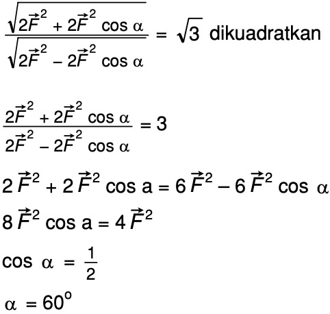 Ditentukan 2 buah vektor yang sama besarnya = F. Bila perbandingan