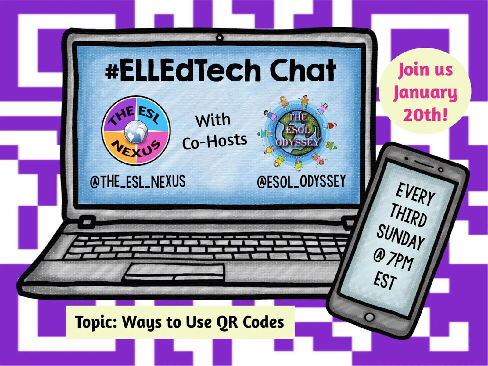 Share your ideas about using QR codes in the classroom in the January 2018 #ELLEdTech Twitter chat! | The ESL Nexus