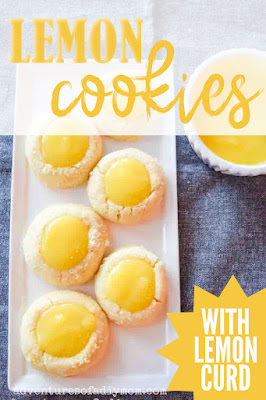 a plate of lemon curd cookies with text overlay