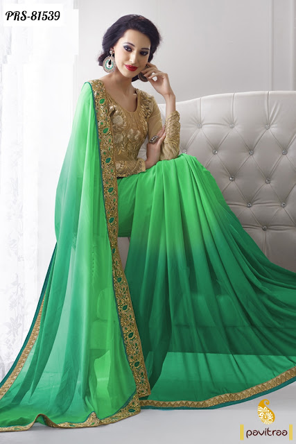 Excluaive Green Color Girlish Saree for College Farewell Online Shopping Collection with Discount Offer Price