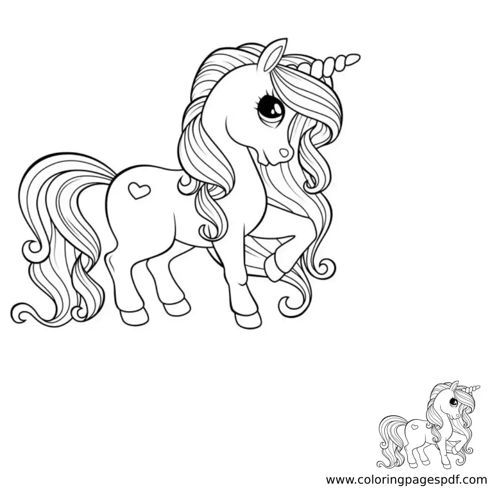 Coloring Page Of A Cute Unicorn Posing