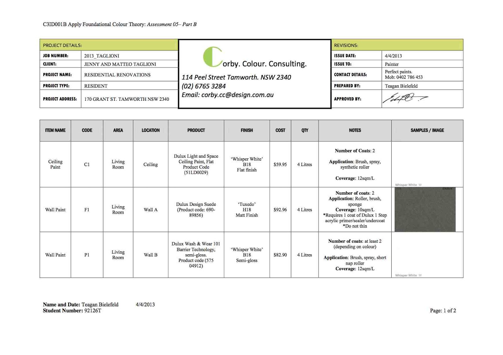 Interiors C3ID001B // Produce a paint schedule // Assessment 05
