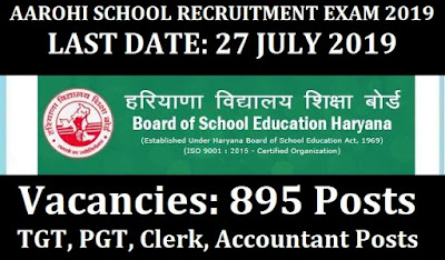 Board of School Education Haryana Recruitment for 895 TGT, PGT, CLERKS 