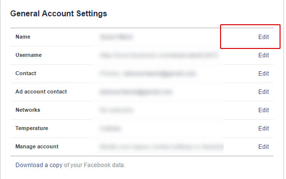 how to change name in facebook profile