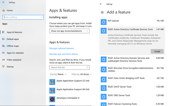 Installeer RSAT als optionele functie in Windows 10